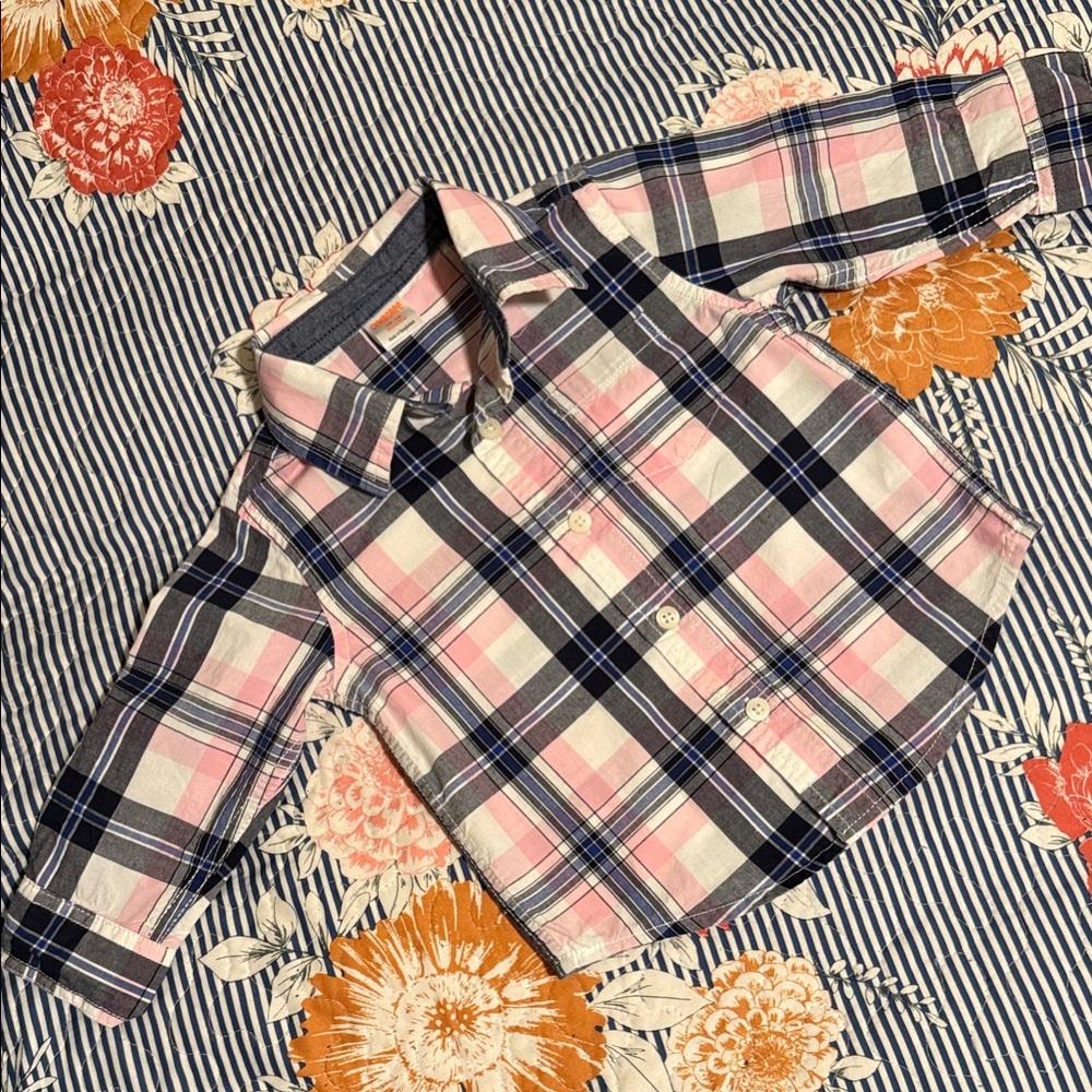 Gymboree Pink and Blue Plaid Shirt.     12-18 months